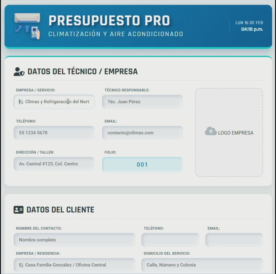PRESUPUESTO PRO - CLIMATIZACIÓN Y AIRE ACONDICIONADO
