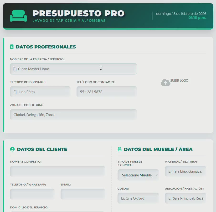 PRESUPUESTO PRO - LAVADO DE TAPICERÍA Y ALFOMBRAS