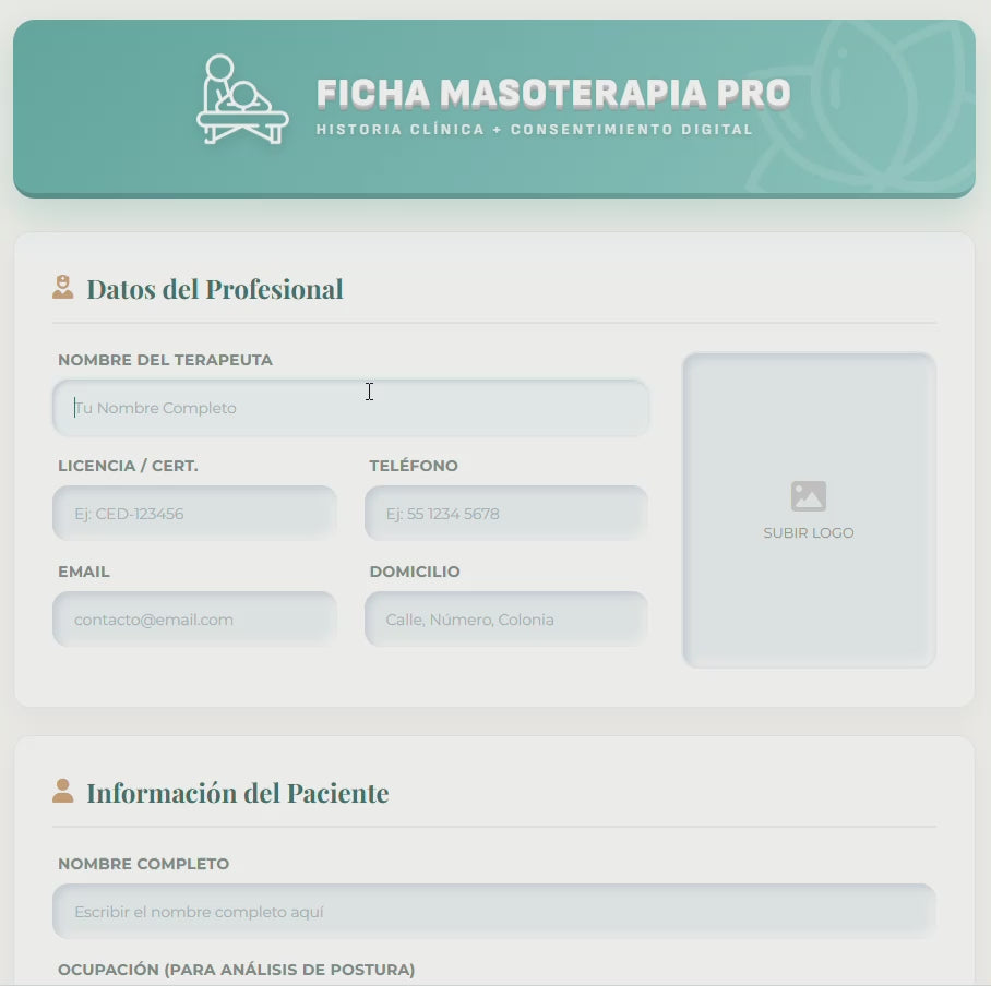FICHA MASOTERAPIA PRO | HISTORIA CLÍNICA MASAJES