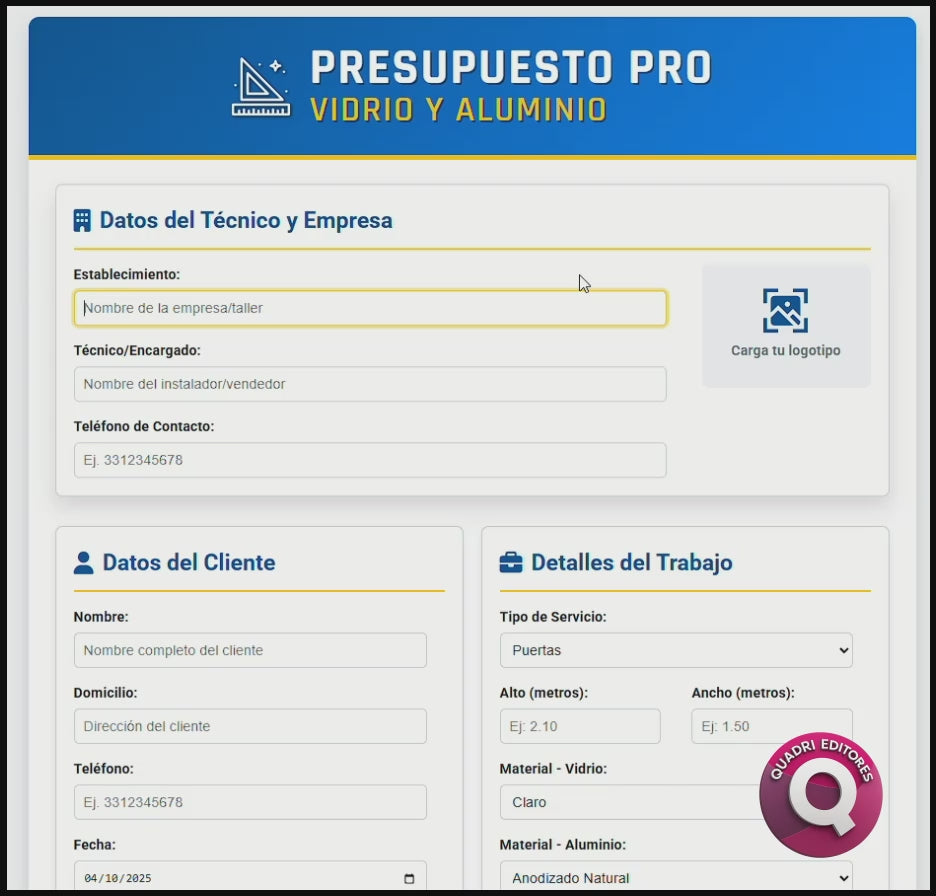 Presupuesto PRO | VIDRIO & ALUMINIO