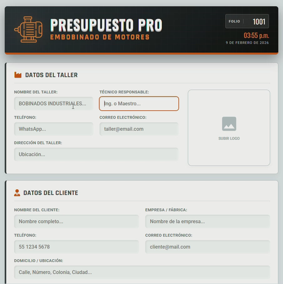 PRESUPUESTO PRO | EMBOBINADO DE MOTORES