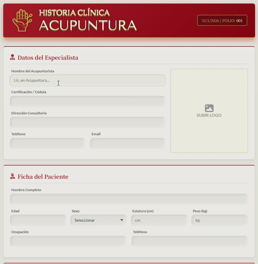 Historia Clínica Acupuntura | Versión Digital