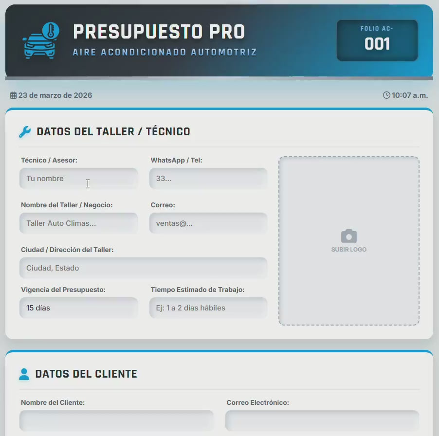 PRESUPUESTO PRO | AIRE ACONDICIONADO - AUTOMOTRIZ