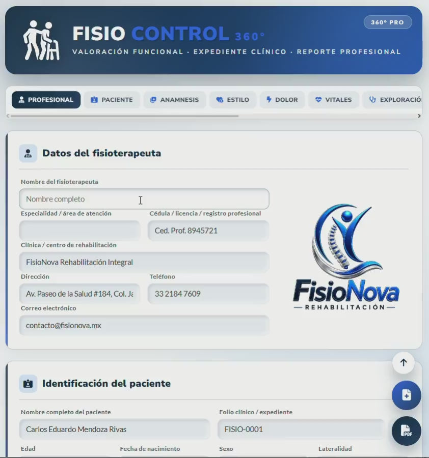 FISIOCONTROL 360° | HISTORIA CLÍNICA DIGITAL