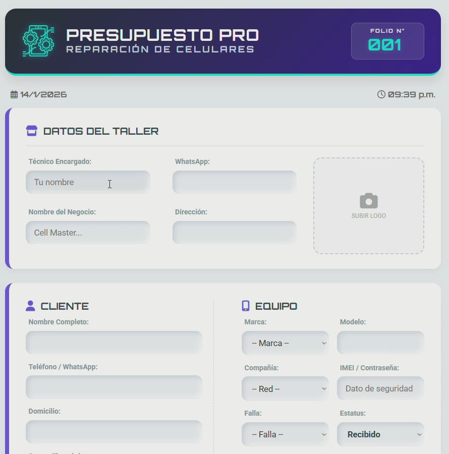 Presupuesto PRO | REPARACIÓN DE CELULARES