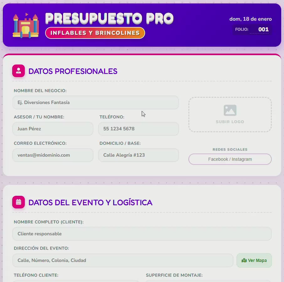 PRESUPUESTO PRO – INFLABLES Y BRINCOLINES