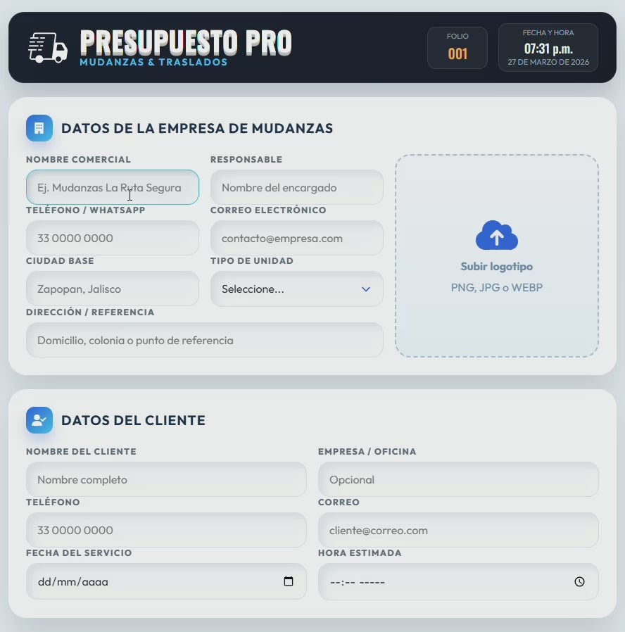PRESUPUESTO PRO | MUDANZAS & TRASLADOS