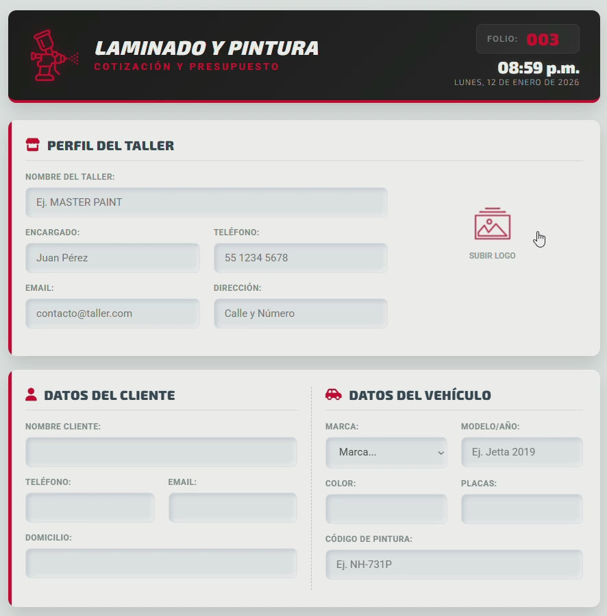 PRESUPUESTO PRO | LAMINADO & PINTURA