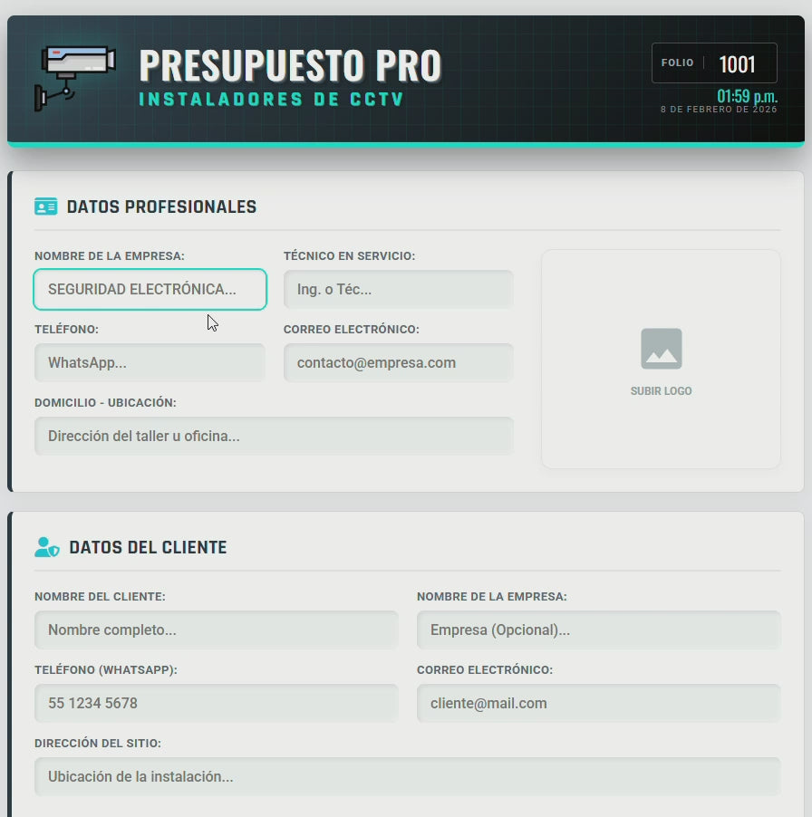 Presupuesto PRO | CCTV - INSTALADORES DE CÁMARAS