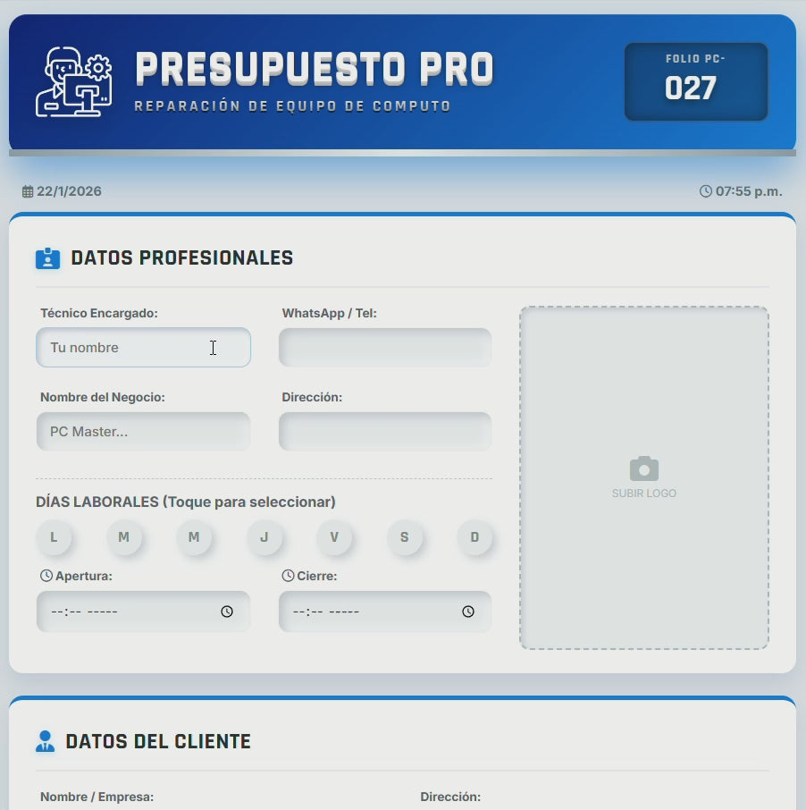 Presupuesto PRO | Técnicos en Reparación de Computadoras
