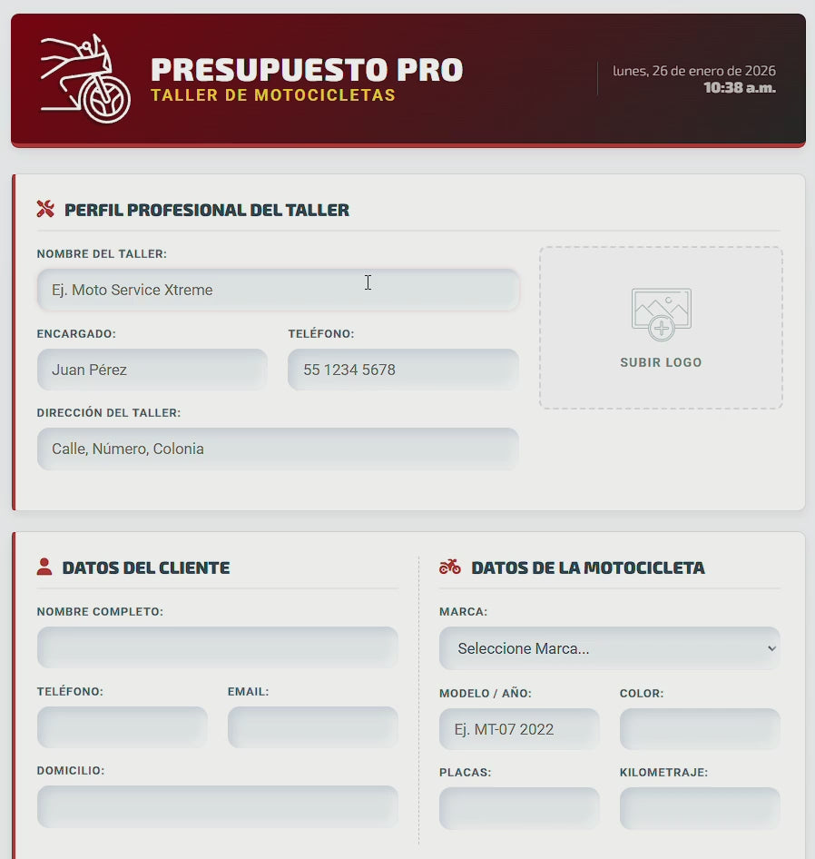PRESUPUESTO PRO | TALLERES DE MOTOCICLETAS